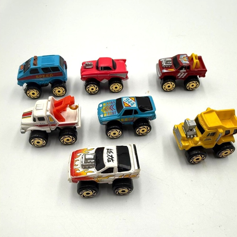 Vintage 1987 Road Champs Micro Monster Trucks‎ Lot of 7 Diecast Toy Cars Vette